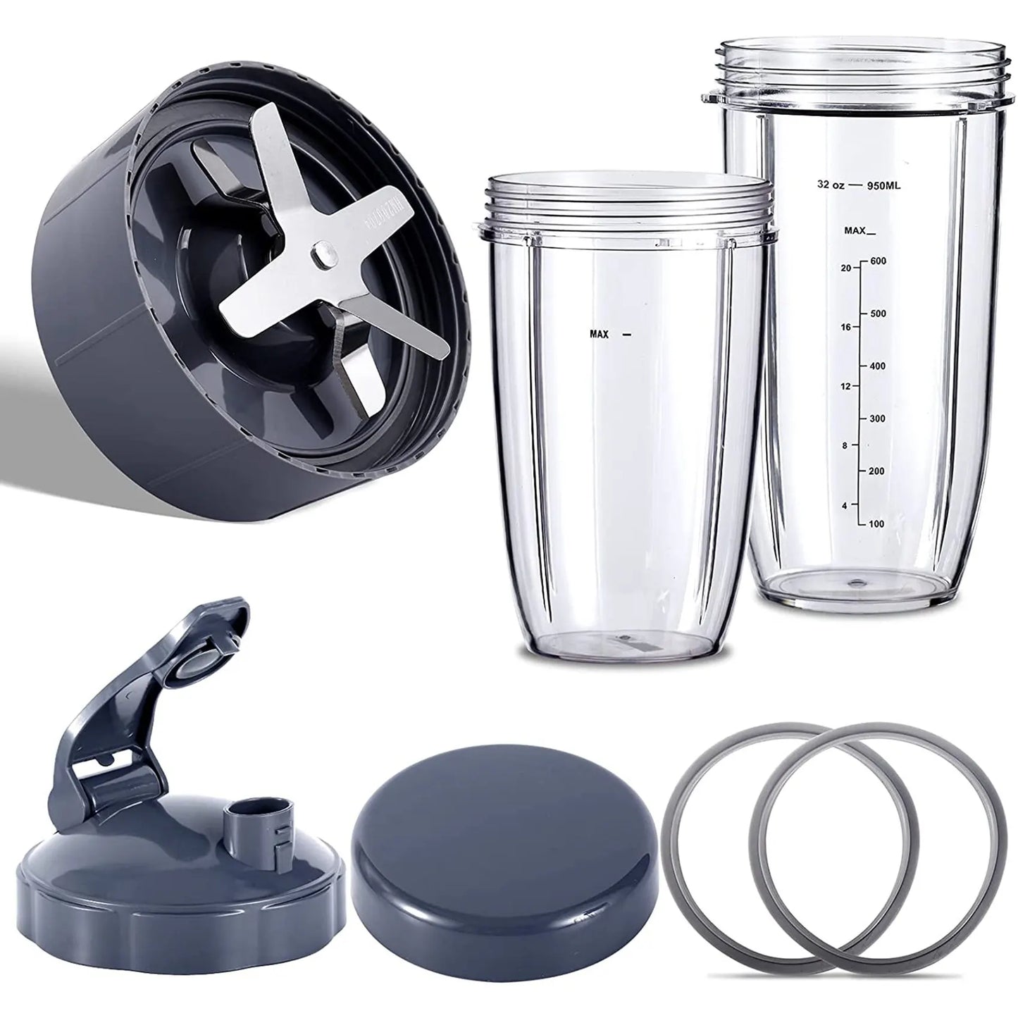 Blender Replacement Parts for NutriBullet Blenders 600W/900W/PRO - Extractor Blade & 32Oz Huge Cups & 24Oz Huge Cups XT
