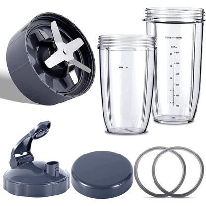 Blender Replacement Parts for NutriBullet Blenders 600W/900W/PRO - Extractor Blade & 32Oz Huge Cups & 24Oz Huge Cups XT