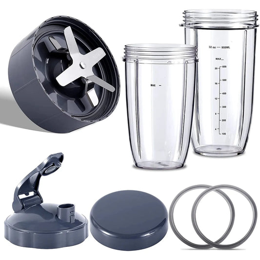 Blender Replacement Parts for NutriBullet Blenders 600W/900W/PRO - Extractor Blade & 32Oz Huge Cups & 24Oz Huge Cups XT