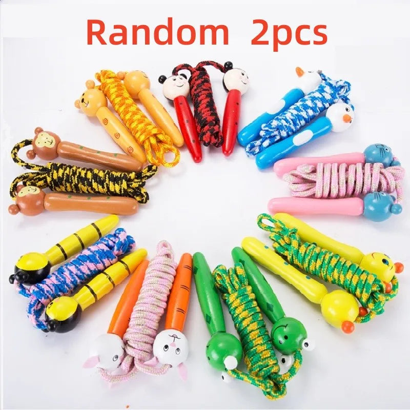 2 Pcs Kids Jump Ropes Wood Handle Sport Bodybuilding Fitness Lovely Cartoon Skipping Ropes Lose Weight Exercise Gym Equipment