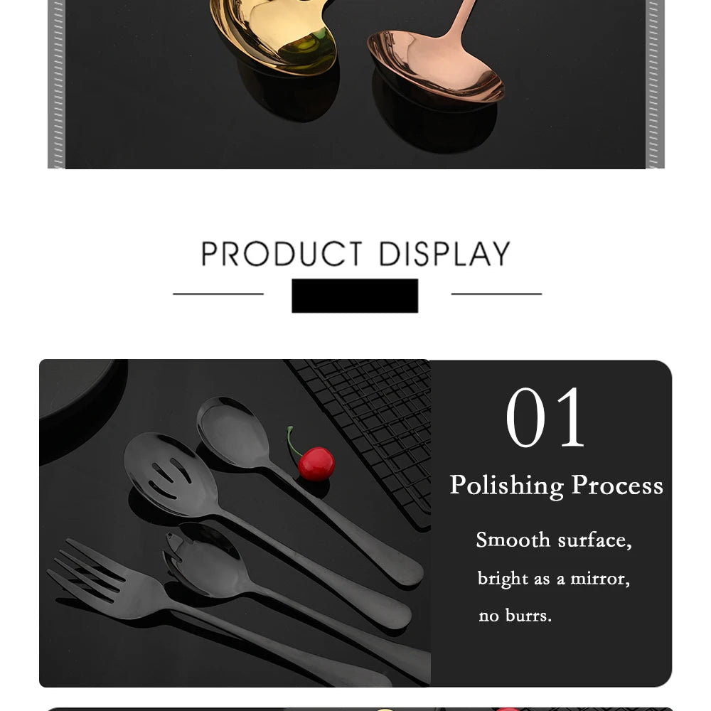 2Pcs Silver Stainless Steel Salad Spoon Fork Salad Server European Style Salad Dinnerware Cutlery Set Kitchen Tool Accessories