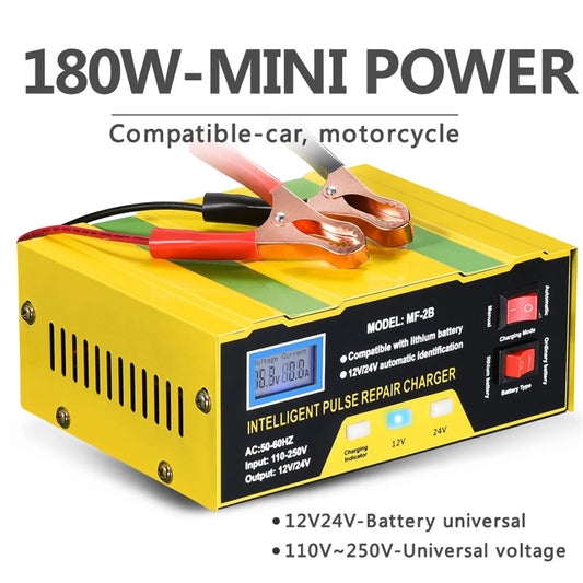 Car Battery Chargers 12V/24V Intelligent Pulse Repairing Charge Device Automotive Battery Trickle Maintainer for Car Motorcycle