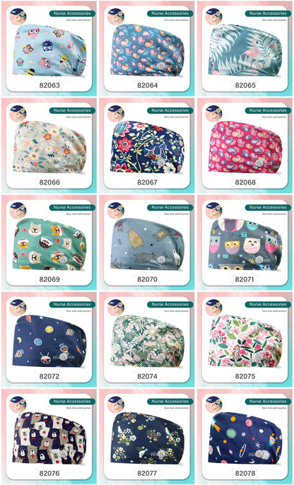 Cartoon Printed Operating Room Doctor Work Scrub Hat Pharmacy Dentistry Clinic Surgical Cap Adjustable Medical Nurse Accessories