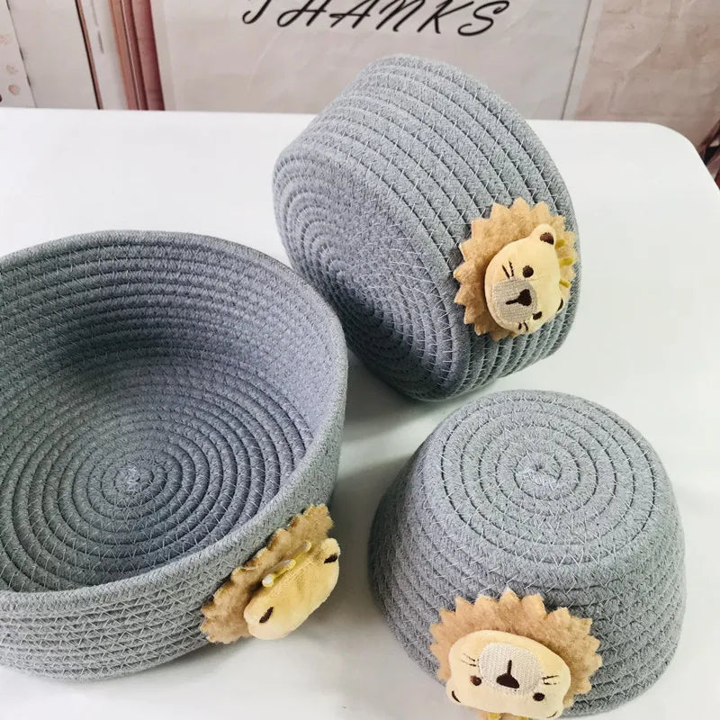 Cartoon Animals Hand Woven Storage Basket Kids Toys Desktop Organizer Sundries Storage Box Laundry Baskets storage box