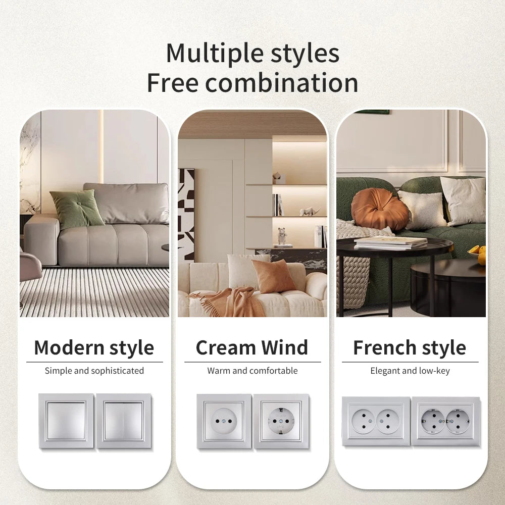 Silvery Electrical Outlets Power Sockets 250V EU Standard Wall Embedded Flame Retardant AC Not Ground Plugs Socket Paint Plastic