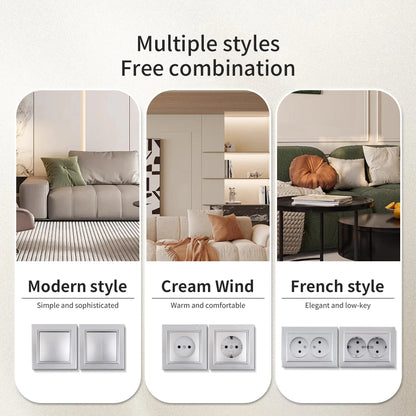 Silvery Electrical Outlets Power Sockets 250V EU Standard Wall Embedded Flame Retardant AC Not Ground Plugs Socket Paint Plastic