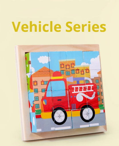 Six Sides Painted Wooden Puzzle Three-Dimensional Traffic Animal Puzzle Building Blocks Early Education Educational Toy