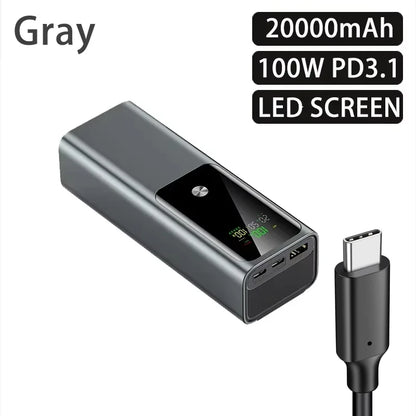 20000mAh 100W Large Capacity Power Bank Bidirectional Fast Charging Portable Powerbank Laptop External Spare Battery for Macbook