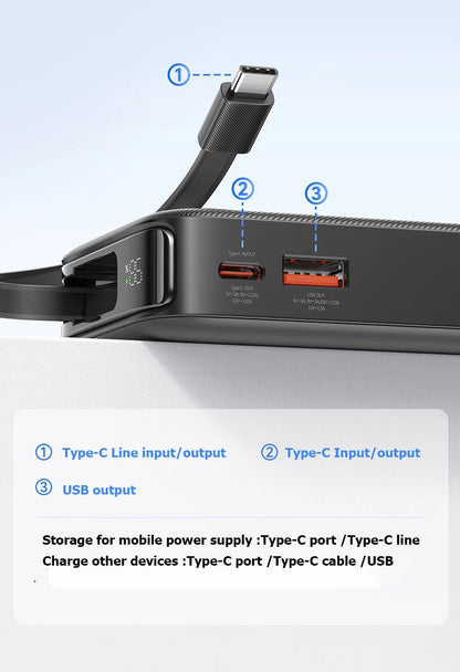Hot Sale Bank Power With Cable Portable Power Bank PD 20W Fast Charger With Type C Cable Three Charger Port Bank Power