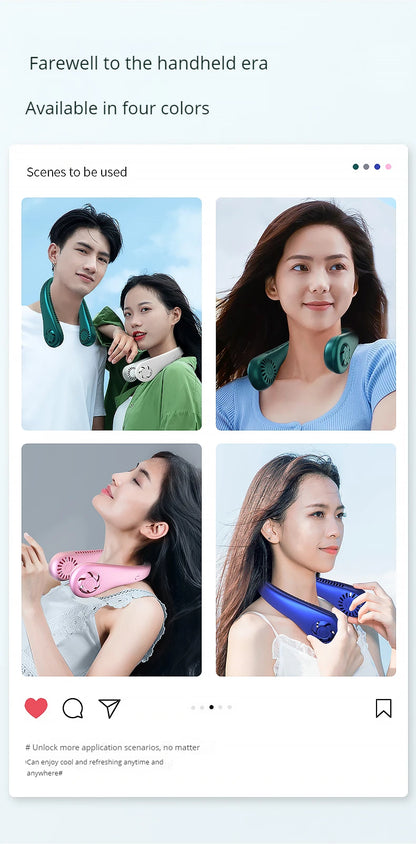 1200mAh Mini Air Cooling small neck Fan Portable Outdoor Sports USB Large Wind Powered Wireless Bladeless neck Fan