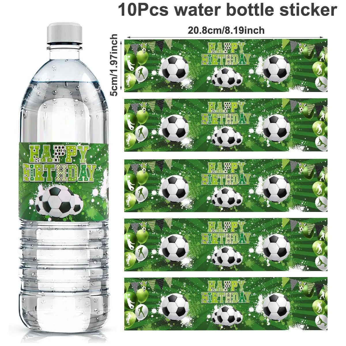 10pcs Green Soccer Bottle Labels Stickers Football Theme Sticker For Sports Soccer Theme Birthday Party Supplies Decor