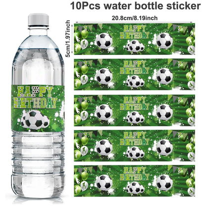 10pcs Green Soccer Bottle Labels Stickers Football Theme Sticker For Sports Soccer Theme Birthday Party Supplies Decor