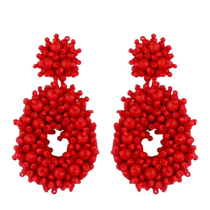 Bohemian Black Beaded Earrings Handmade Beads Drop Dangle Earrings For Women Statement Earrings Big Jewelry Brincos Accessories