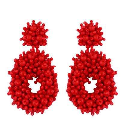 Bohemian Black Beaded Earrings Handmade Beads Drop Dangle Earrings For Women Statement Earrings Big Jewelry Brincos Accessories