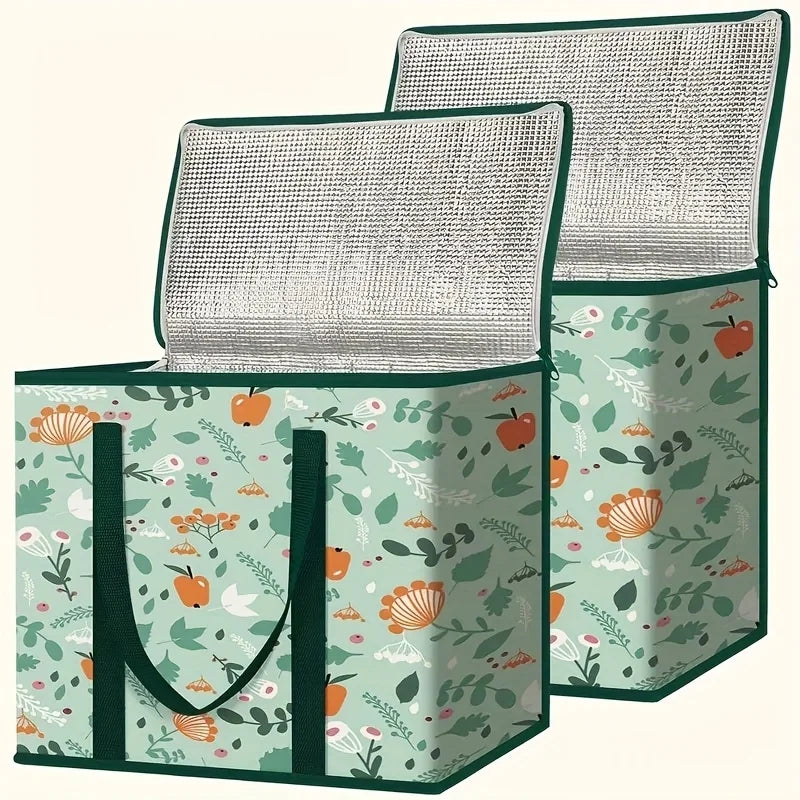 Large Reusable Grocery Bag - Keeps Food Hot/Cold for Hours, Durable Zipper Top, Spacious Interior with Storage Pockets