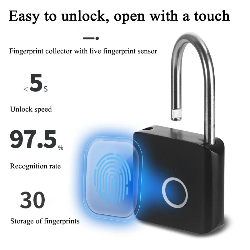 Intelligent Electronic Padlock Outdoor Waterproof Padlock Smart Fingerprint Padlock Door Anti-Theft Password Lock Cabinet