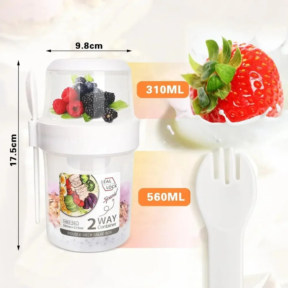 Salad Cup Breakfast Cups Portable Food Storage Bento Box Oatmeal Cereal Nut Yogurt Container Set with Fork for School