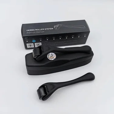 0.25mm Titanium 540 Microneedle Derma Roller for Face Hair Beard Matte Black Handle 540 Microneedle Roller