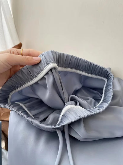 Women’s Satin Wide Leg Pants High Waist Drawstring Palazzo Pants for Work, Lounge, or Casual Wear