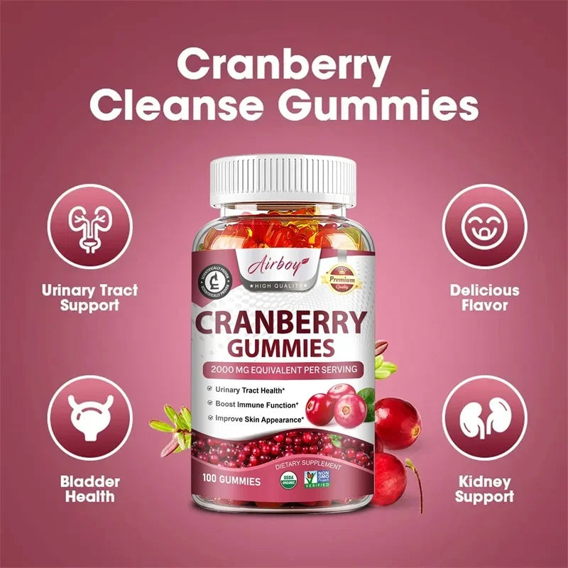 Cranberry Gummies - Support Kidney and Urinary Tract Health, Enhance The Immune System, and Promote Metabolism
