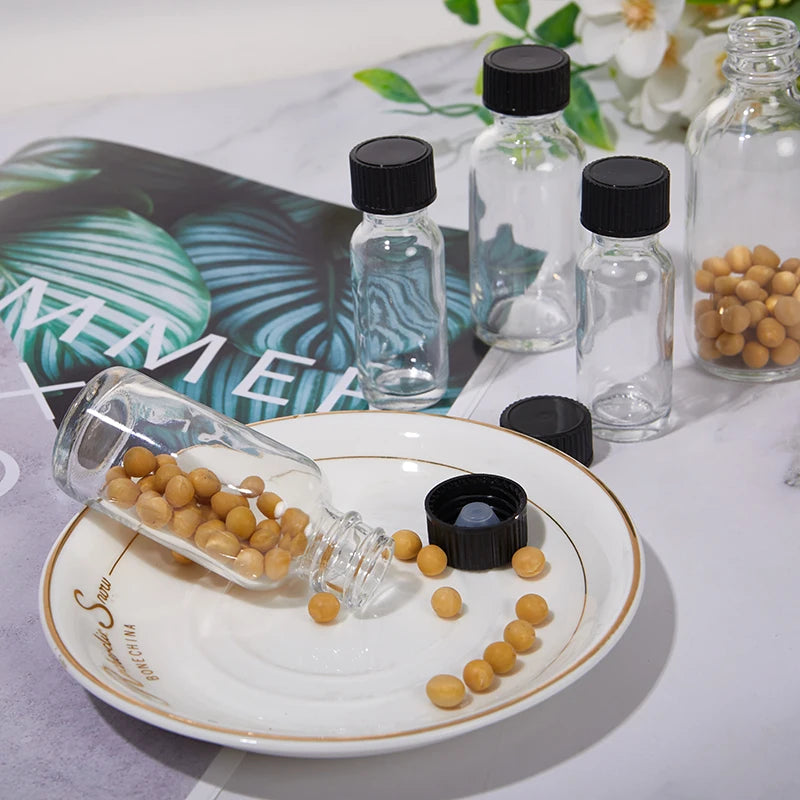 6 Pcs Small Clear Glass Bottles With Lids Glass Containers Round Bottles For Juice, Oils, Ginger Shots, Whiskey, Liquids