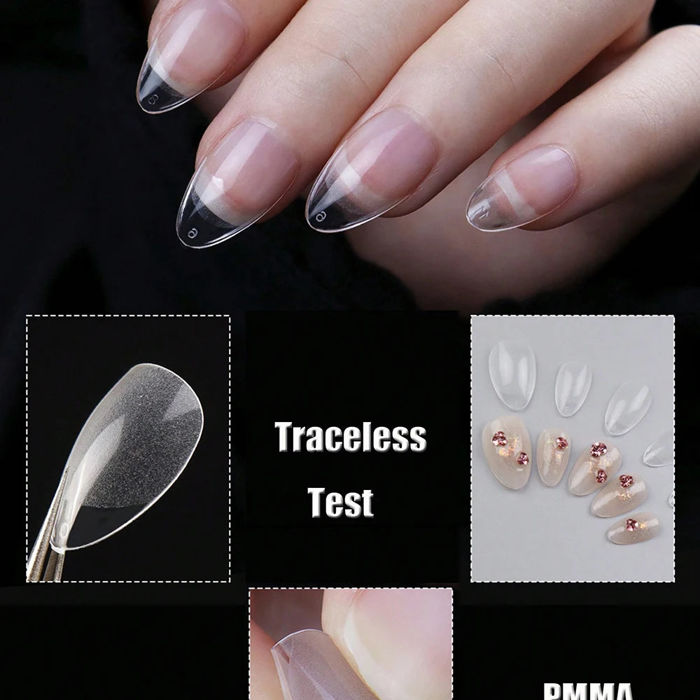 240PCS Short Almond Nail Tips Soft Gel Pre-Shaped Acrylic Nail Tips Half Matte Full Cover Nail Tips Clear Gelly Press on Nail