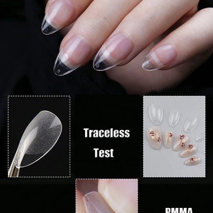 240PCS Short Almond Nail Tips Soft Gel Pre-Shaped Acrylic Nail Tips Half Matte Full Cover Nail Tips Clear Gelly Press on Nail