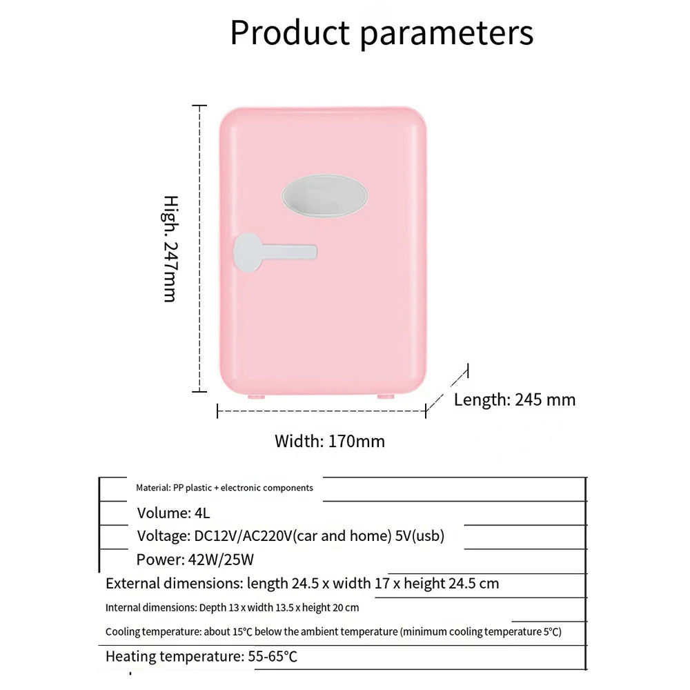 110V 220V 4L Mini Fridge Portable Refrigerator Warmer Cooler Beverage Drink Cans Samll Freezer for Home Kitchen Household 미니냉장고