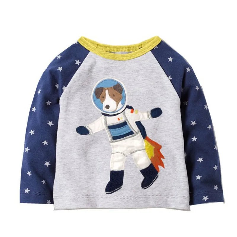 Baby Boys Girls 18-6T Striped Cartoon Tshirts With Applique Animal Kids Hot Selling Spring Autumn Clothes Designed Tops Clothing