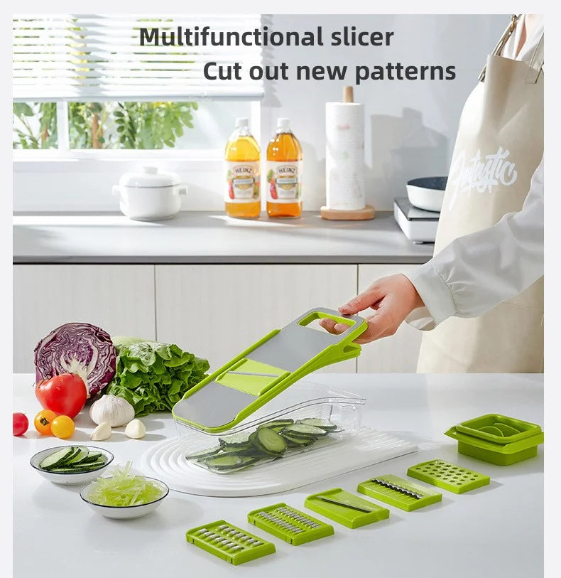 Vegetable Chopper Set Multifunctional Slicer Professional Kitchen Cutting Fruit Potato Salads Cube Grid Cutter With Basket