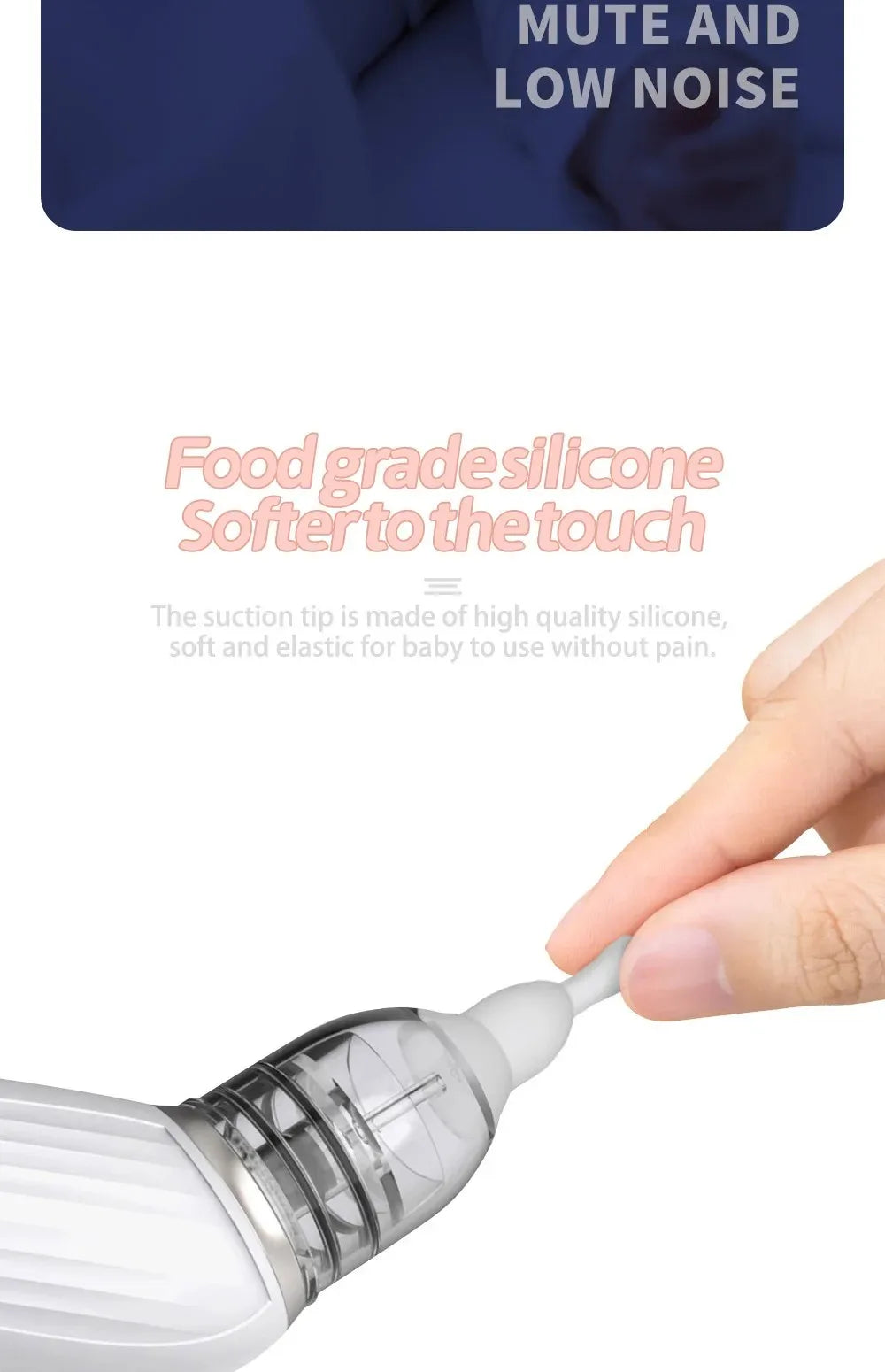 Baby Electric Nasal Aspirator Low Noise 3 Suction Levels Rechargeable Nose Sucker Cleaner Snot Booger Mucus Remover For Infant