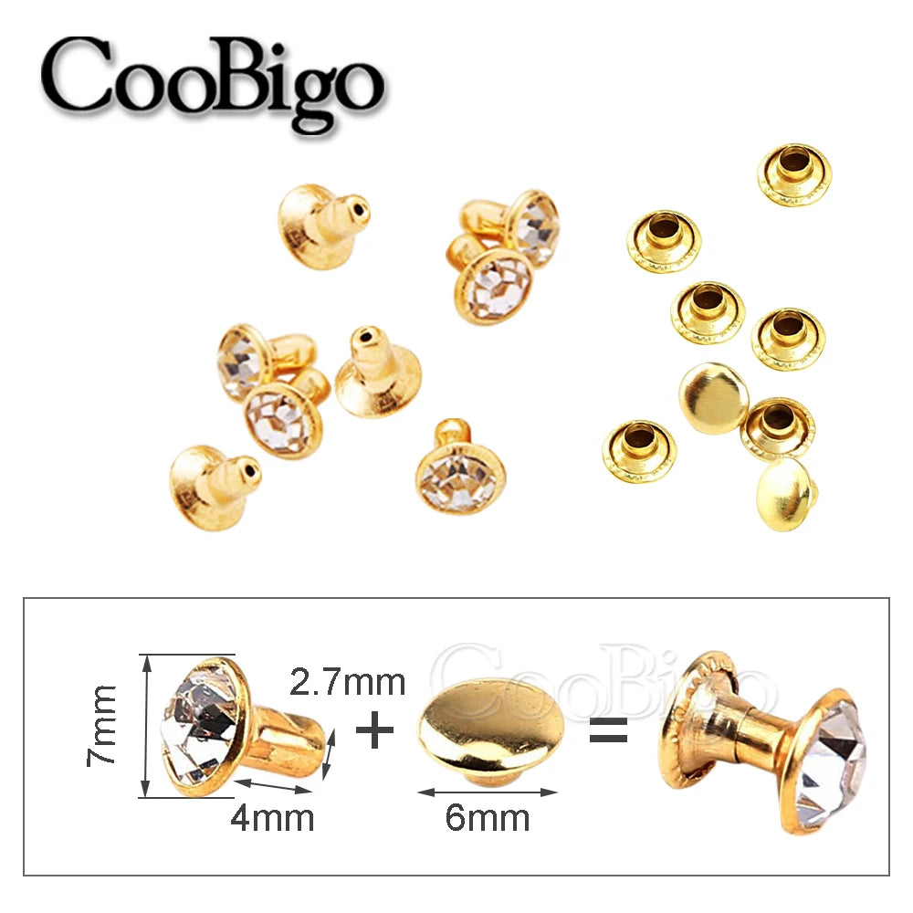 100sets Glass Crystal Double Cap Rivet Stud Rhinestone Nail Spike DIY Leathercraft Fashion Apparel Shoes Bags Decor Accessories