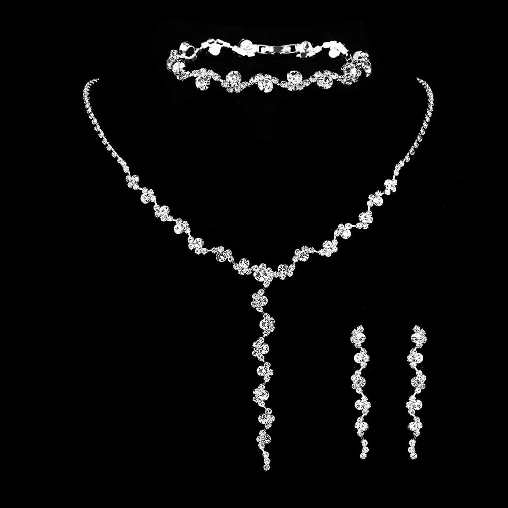 4 pieces of women's European and American fashion jewelry set, rhinestone necklace, bracelet, earrings, bride's wedding dress ac