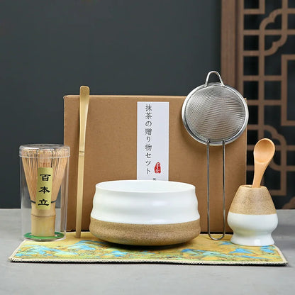 Matcha Set Kit Japanese Ceremony Green/Pink/White With Bamboo Spoon/Scoop, Whisk Holder, Matcha Bowl Matcha Gift Set