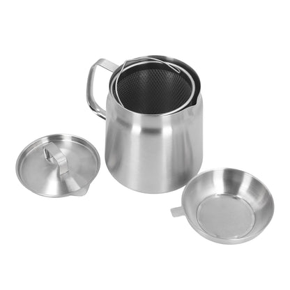 Oil Strainer Pot 304 Stainless Steel Oil Filter Large Capacity Ergonomic Handle Grease Container With Strainer Oil Storage Can