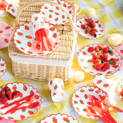 Strawberry Theme Party Disposable Tableware Birthday Party Decorations Girl Strawberry Party Baby Shower Decoration Supplies