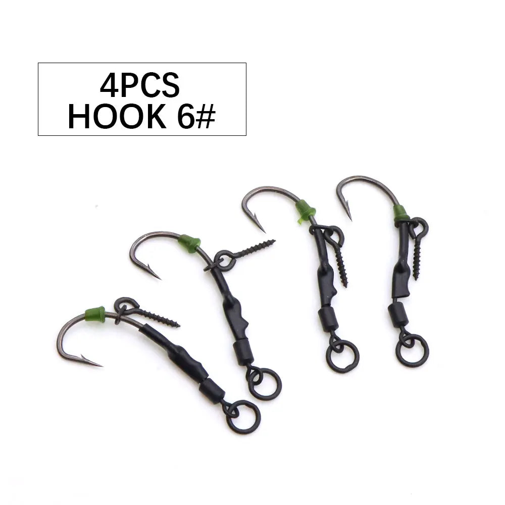 4pcs Ronnie Rig Curve Shank Fishing Hook Barbed Hook Pop Up Bait Boilie Screw Fishing Hair Rig Accessories Terminal Tackle