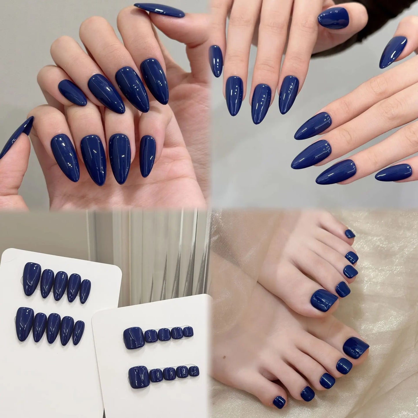 10Pcs Handmade Bright Blue Press On Nails Toenails Almond French False Nail Toenails Wearable Manicure For Women And Girls