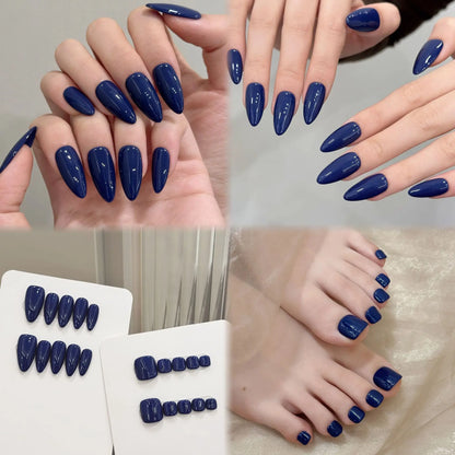 10Pcs Handmade Bright Blue Press On Nails Toenails Almond French False Nail Toenails Wearable Manicure For Women And Girls