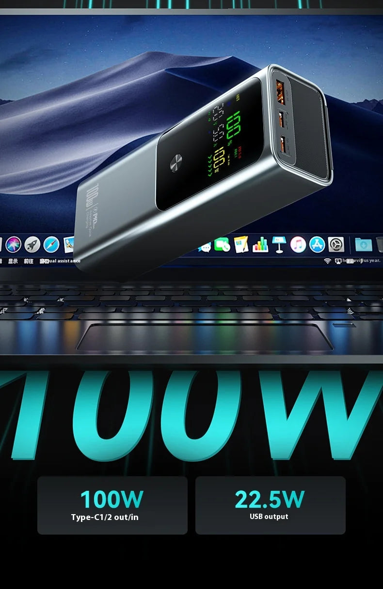 New PD100W Power Bank 30000mAh Large Capacity Two-way Fast Charging Portable Powerbank Laptop External Spare Battery for Macbook