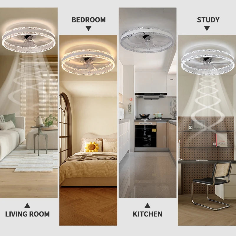 Smart Ceiling Fans With Light Slim Build Dimmable 6-speed Adjustment 50cm Electric Fan Silent Deco For Bedroom Study Dining Room