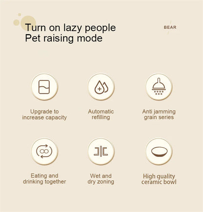 Pet Cat Automatic Feeder, Water Dispenser, Large Capacity Dry Wet Separation Food Container, Pet Supplies