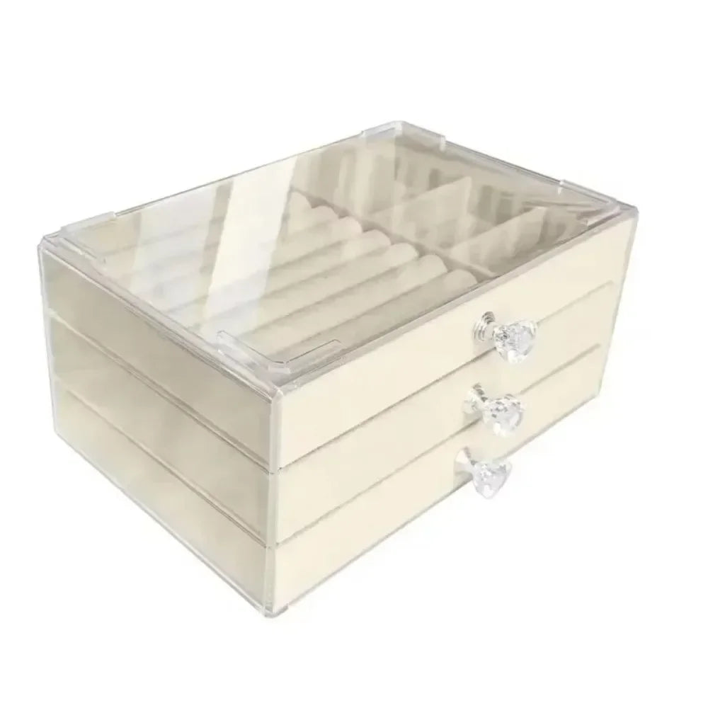 Organizer Box  Acrylic Velvet Jewelry Organizer with 3 Drawers Stackable Display Storage Earrings Necklace Bracelets Box Holder