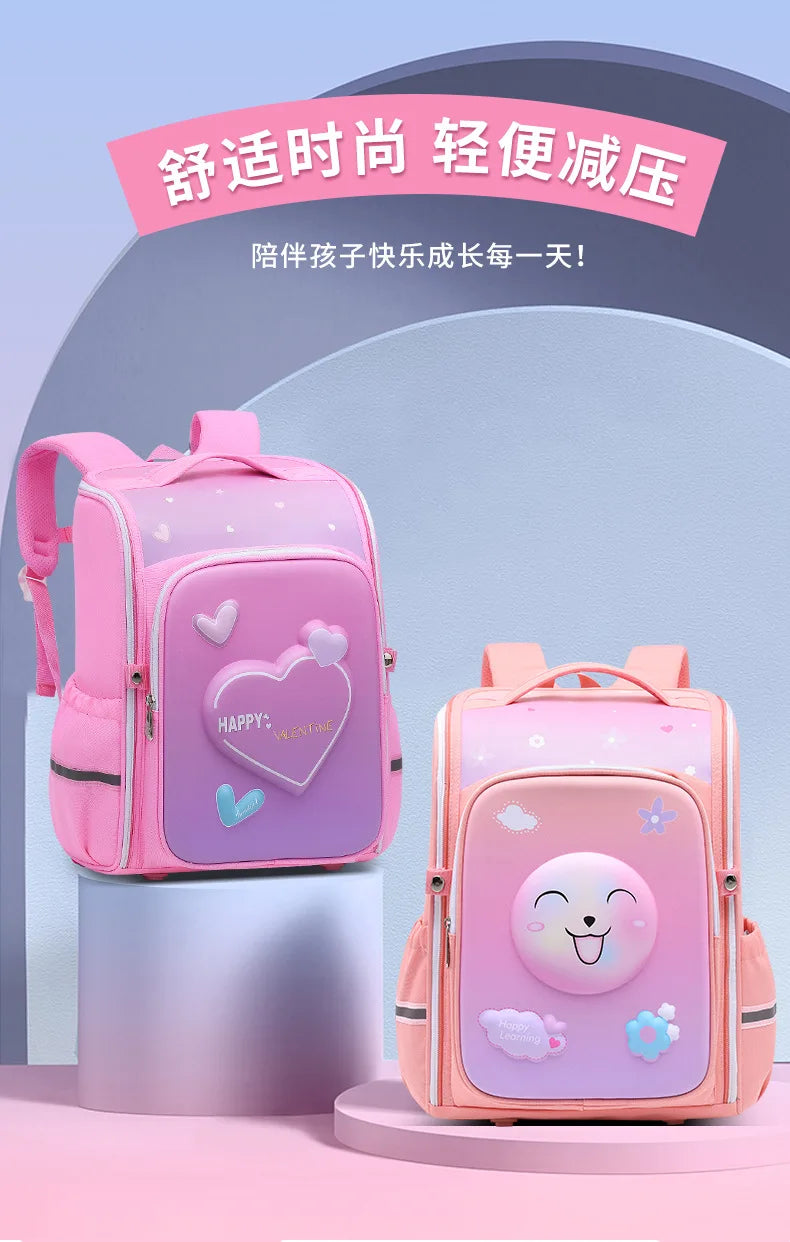 primary school bags for girls cute cartoon love heart pink school backpack student bookbag elementary school kids backpack