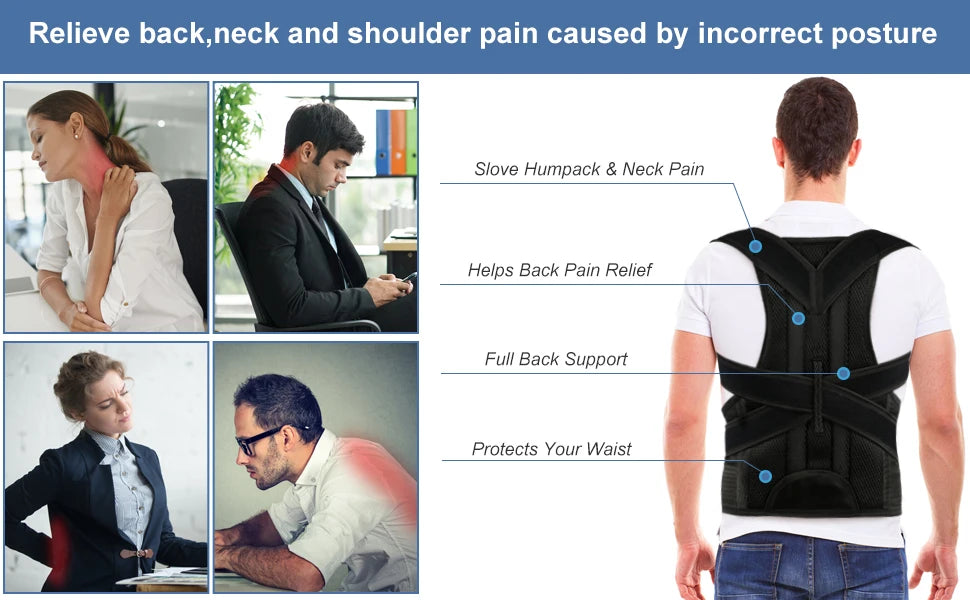 Professional Back Brace for Women and Men Posture Corrector Improve Posture Lumbar Support Shoulder Lower Upper Back Pain Relief