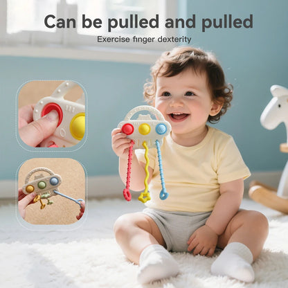 Baby Silicone Teether Toy Food Grade Silicone Pull String Training Teething Sensory Toys for Newborn Relieve Dentia Chew Toys