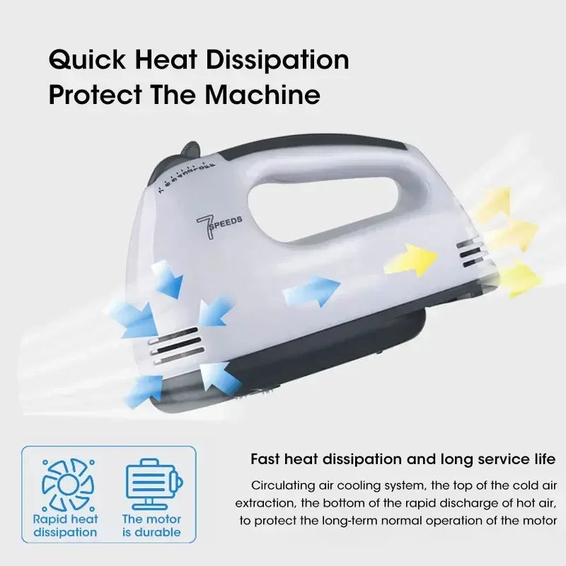 Electric Flour Blender Egg Beater Handheld Food Cake Bread Baking Dough Mixer for Kitchen Cooking 7 Speed Cream Blender