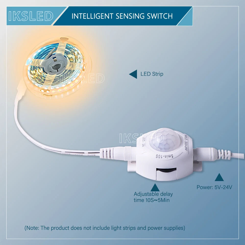 Smart Motion Sensor Light Switch Adjustable Timer, Automatic Movement Detector PIR Infrared Human Controller LED Strip Light