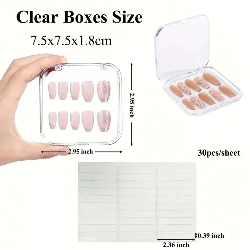 10PCS Press-On Nail Storage Acrylic Boxes with Adhesive Sheets Transparent Clear Nail Boxes Jewelry Storage Tool&Accessories