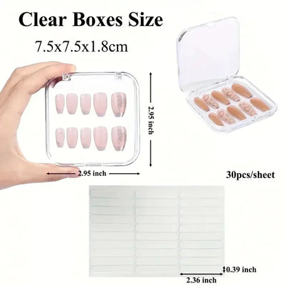 10PCS Press-On Nail Storage Acrylic Boxes with Adhesive Sheets Transparent Clear Nail Boxes Jewelry Storage Tool&Accessories